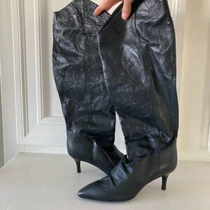 NWOT Free People Sloane Black Leather Slouch Kitten Heeled Boots